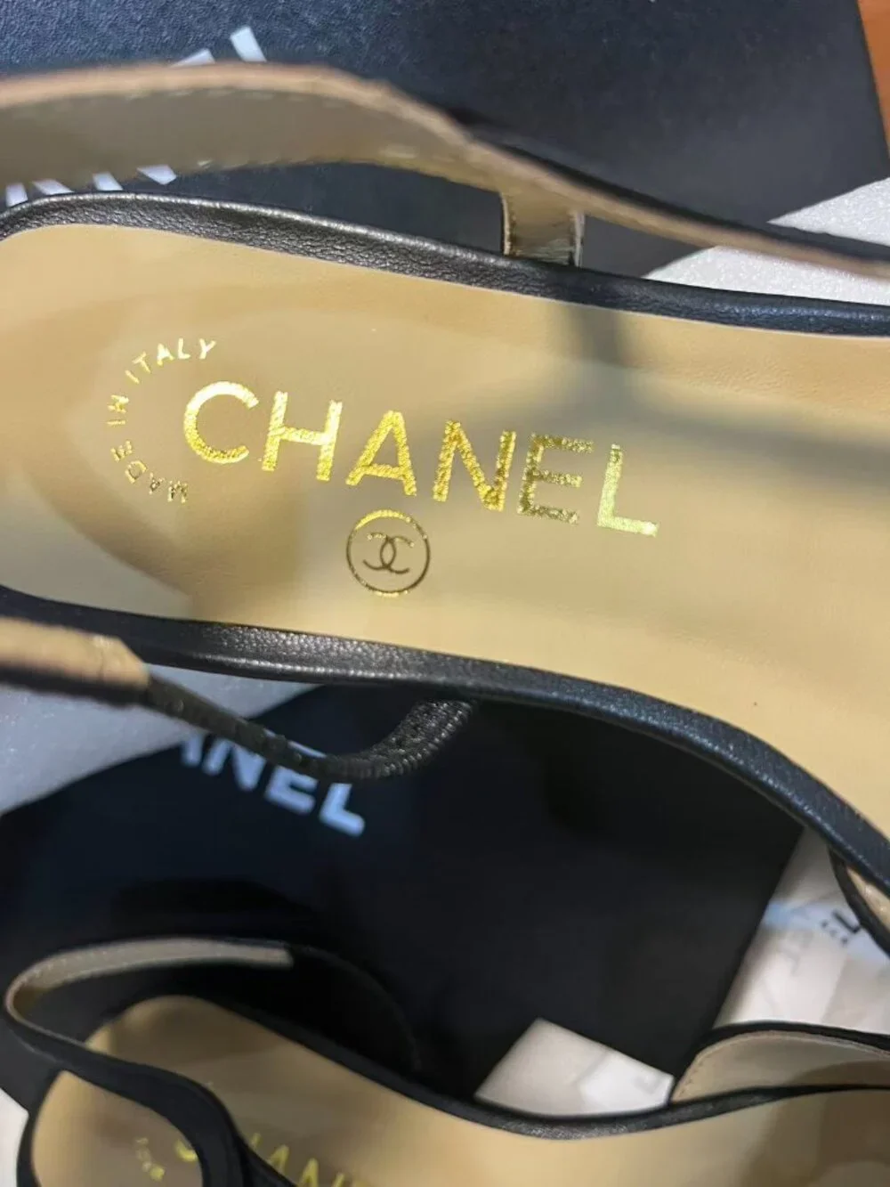 Chanel Black Slingback Flats 39